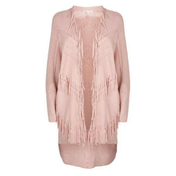 Maje Pink Fringe Open Front Cardigan Knit Sweater Size Medium Maje Size 2 Boho - Picture 2 of 10